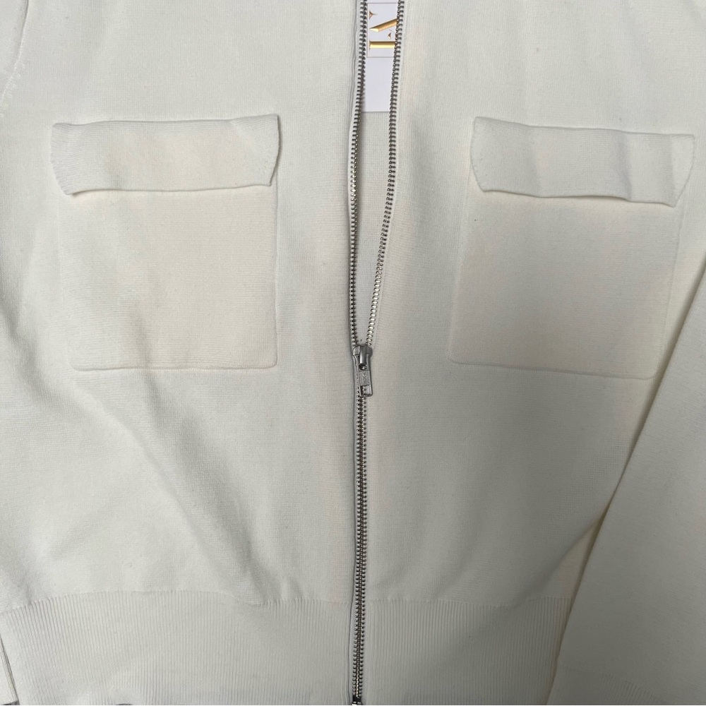 Kokun Cropped Cream Zip-Up Jacket 100% cotton Bomber Spring jacket size medium - Picture 6 of 8